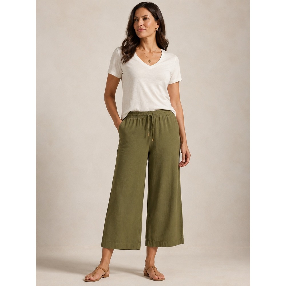NWT Ralph Lauren Wide Leg Pants Women 10 Olive Green Cropped Boho Earthy Chic - Picture 1 of 9